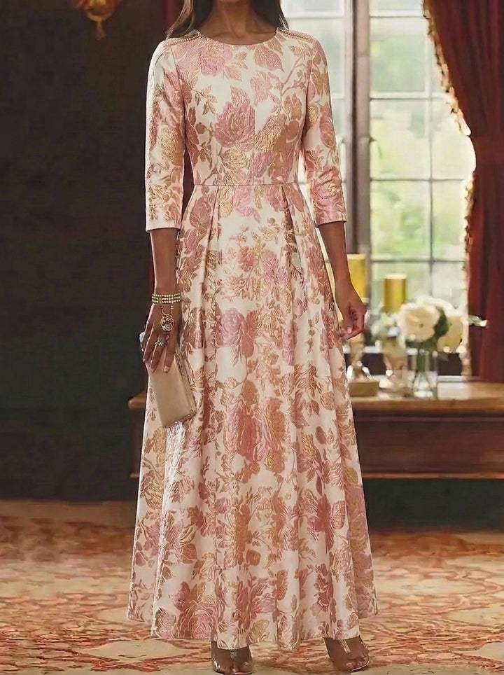 A-Line/Princess Scoop Jacquard Mother of the Bride Dresses Floral Ankle-Length 3/4 Sleeves