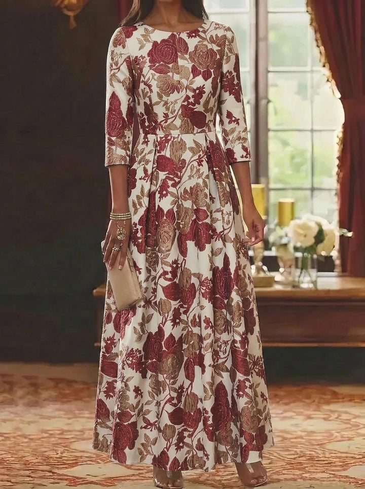 A-Line/Princess Scoop Jacquard Mother of the Bride Dresses Floral Ankle-Length 3/4 Sleeves