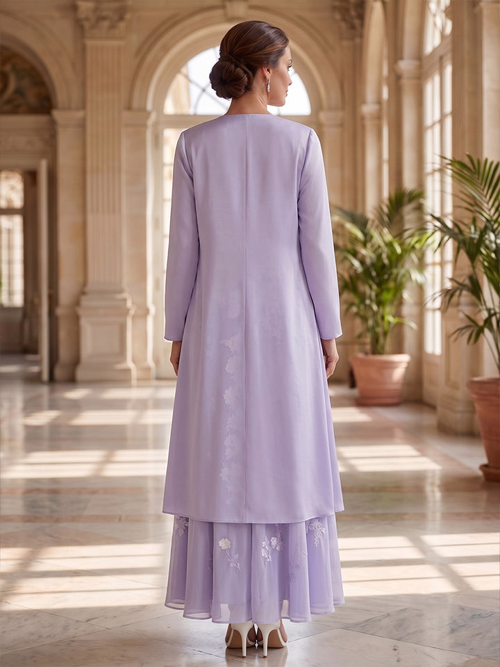 2 Pieces A-Line/Princess V-Neck Lace Embroidery Mother of the Bride Dresses Ankle-Length 3/4 Sleeves