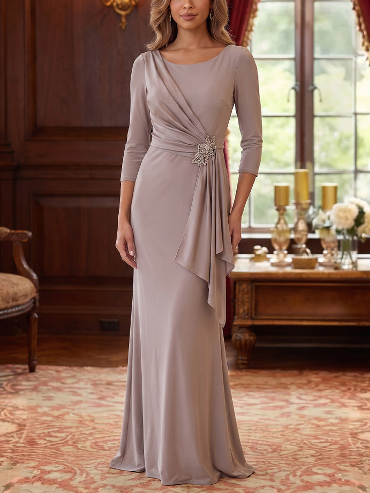 Trumpet/Mermaid Scoop Elastic Chiffon Mother of the Bride Dresses Floor-Length 3/4 Sleeves Ruffles
