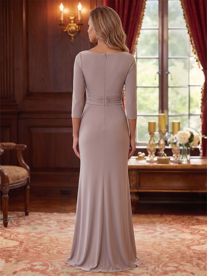 Trumpet/Mermaid Scoop Elastic Chiffon Mother of the Bride Dresses Floor-Length 3/4 Sleeves Ruffles