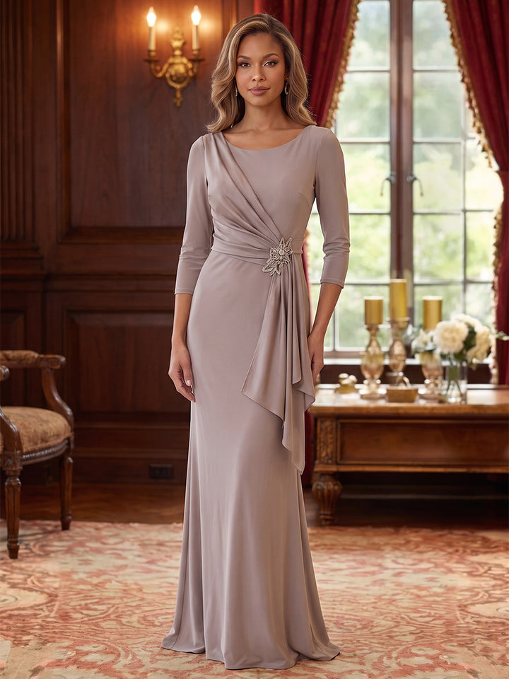 Trumpet/Mermaid Scoop Elastic Chiffon Mother of the Bride Dresses Floor-Length 3/4 Sleeves Ruffles