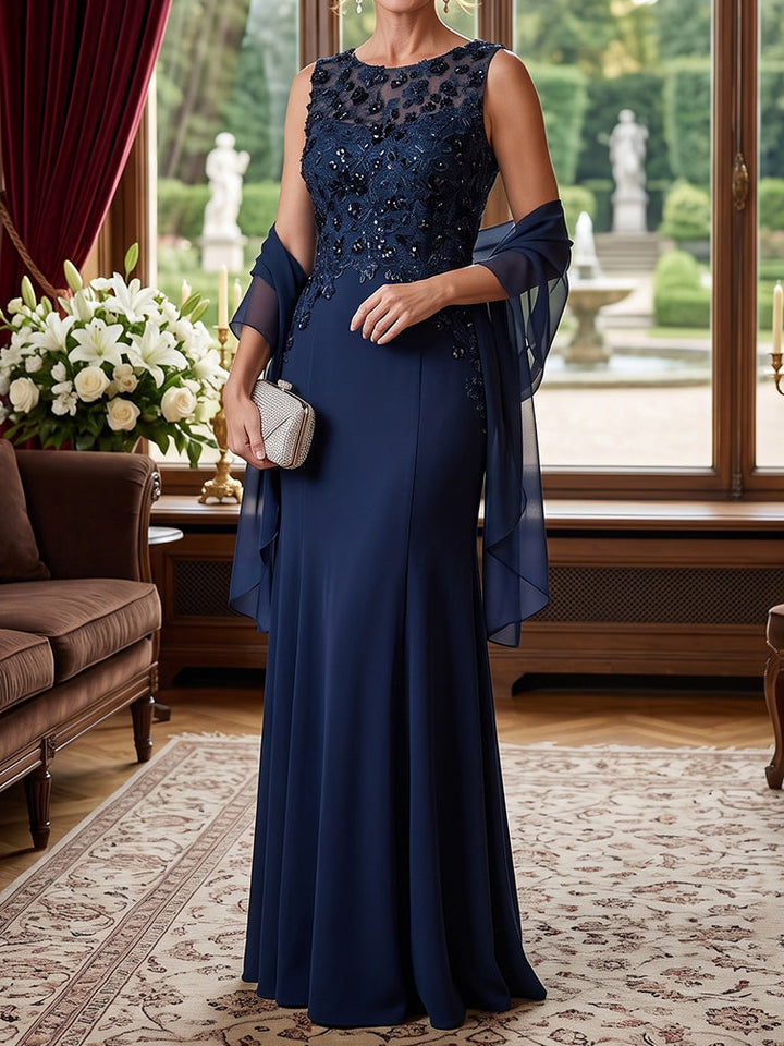 Sheath/Column Scoop Chiffon Mother of the Bride Dresses Floor-Length Floral Sleeveless with Wrap