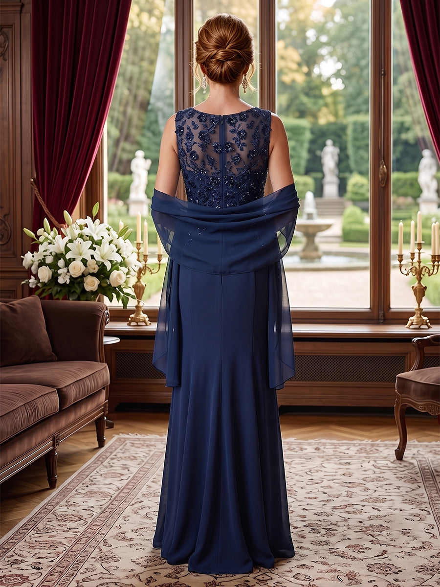 Sheath/Column Scoop Chiffon Mother of the Bride Dresses Floor-Length Floral Sleeveless with Wrap