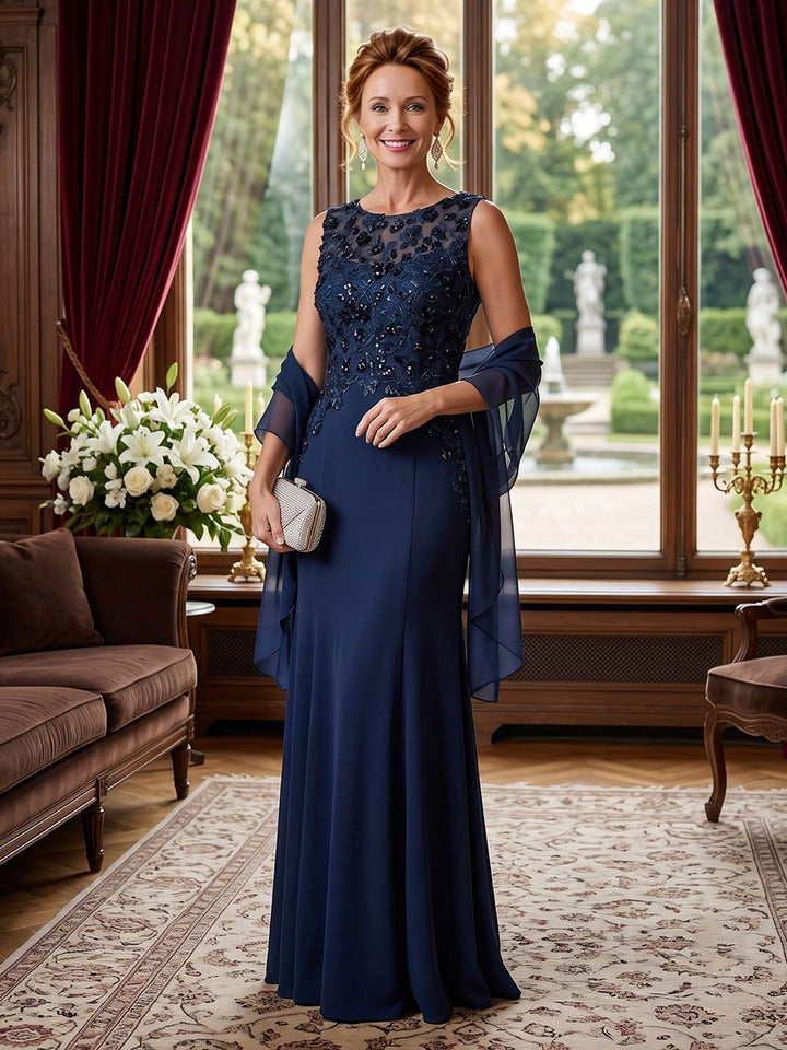 Sheath/Column Scoop Chiffon Mother of the Bride Dresses Floor-Length Floral Sleeveless with Wrap