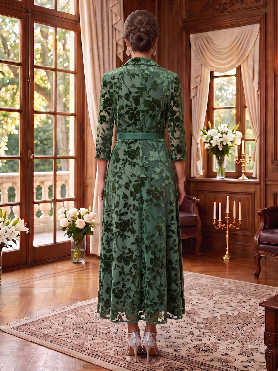2 Pieces A-Line/Princess V-Neck Chiffon Mother of the Bride Dresses Floral Tea-Length 3/4 Sleeves&Sleeveless
