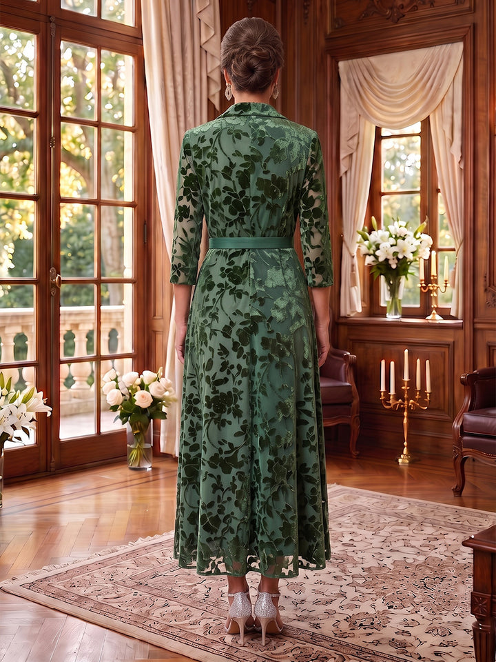 2 Pieces A-Line/Princess V-Neck Chiffon Mother of the Bride Dresses Floral Tea-Length 3/4 Sleeves&Sleeveless