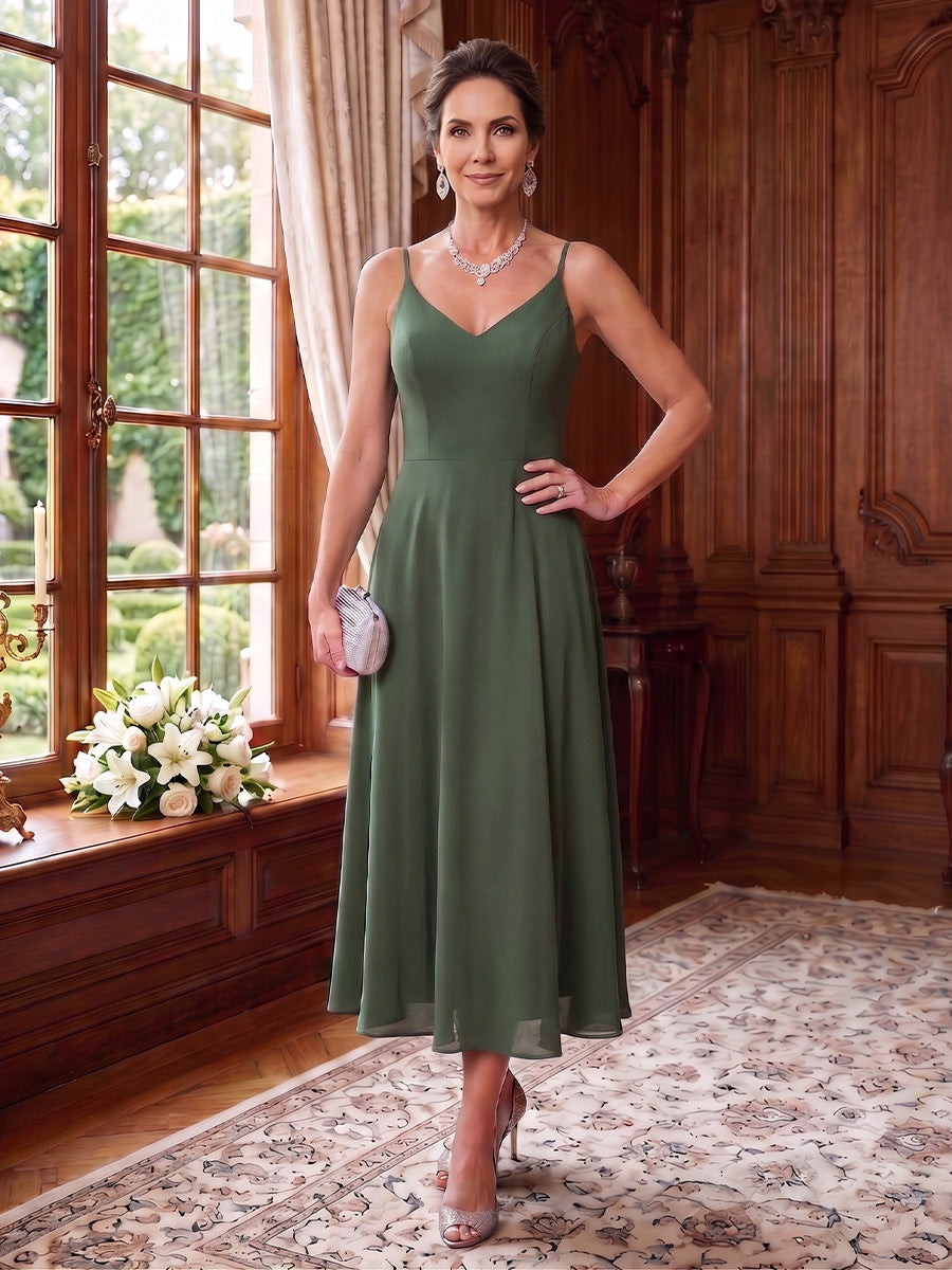 2 Pieces A-Line/Princess V-Neck Chiffon Mother of the Bride Dresses Floral Tea-Length 3/4 Sleeves&Sleeveless