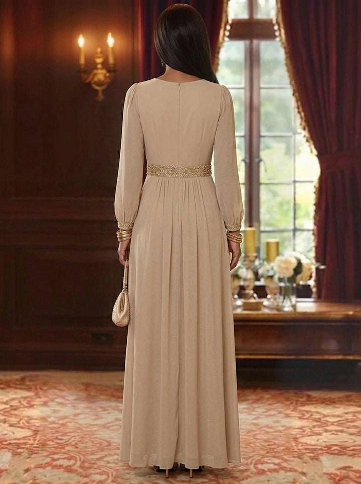 A-Line/Princess V-Neck Chiffon Mother of the Bride Dresses Sequins Ankle-Length Long Sleeves