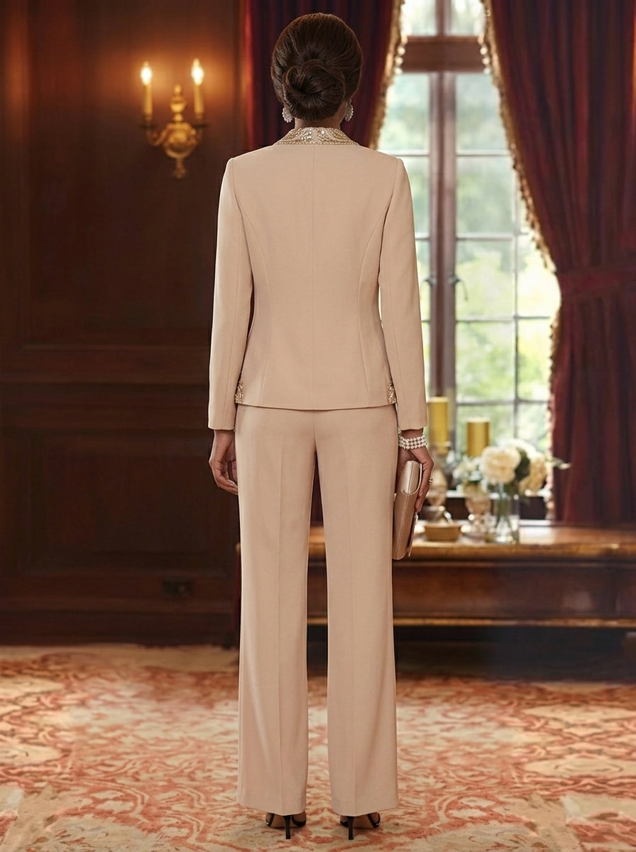 3 Pieces Scoop Chiffon Mother of the Bride Pantsuits Foral Long Sleeves Ankle-Length