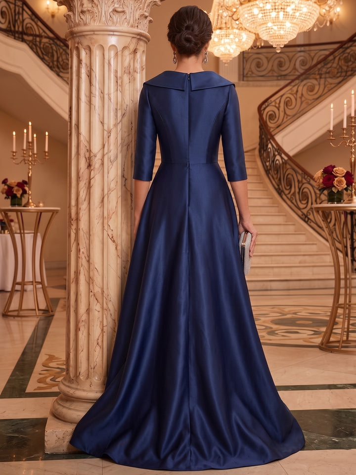 Sheath/Column V-Neck Satin Mother of the Bride Dresses Floor-Length 3/4 Sleeves Sequins