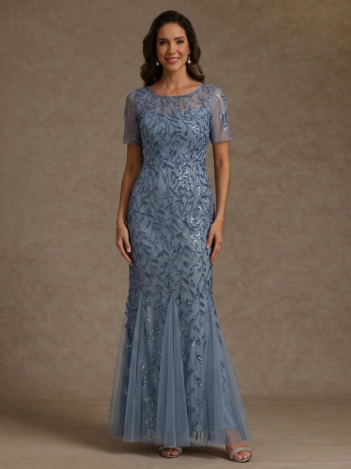 Trumpet/Mermaid Scoop Sequins Mother of the Bride Dresses Ankle-Length Short Sleeves