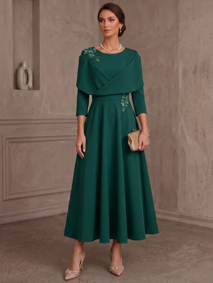 A-Line/Princess Scoop Stretch Satin Mother of the Bride Dresses Tea-Length 3/4 Sleeves