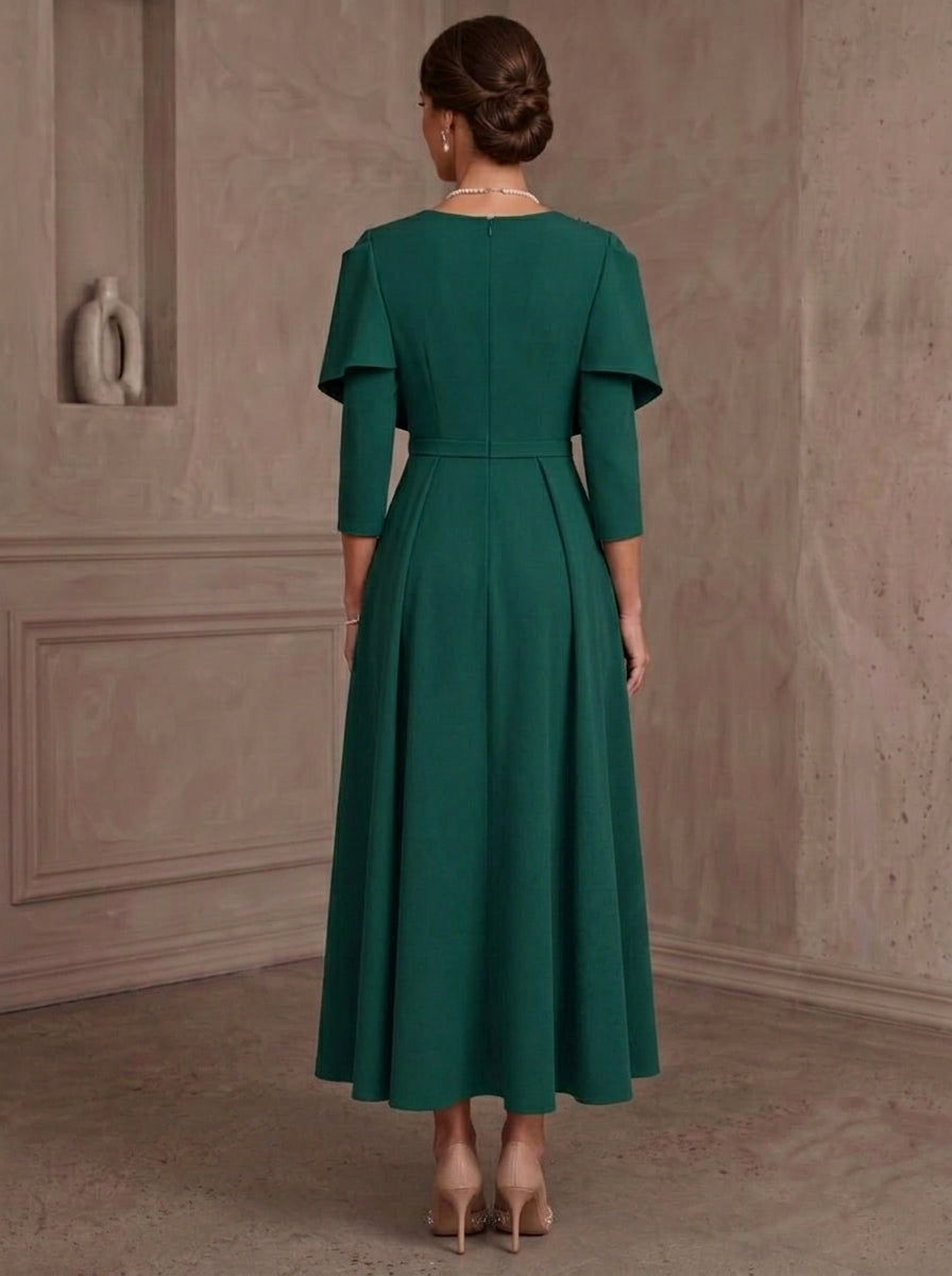 A-Line/Princess Scoop Stretch Satin Mother of the Bride Dresses Tea-Length 3/4 Sleeves