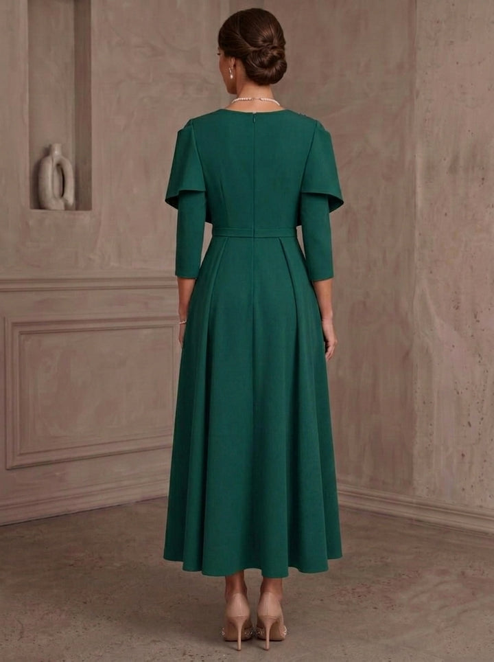 A-Line/Princess Scoop Stretch Satin Mother of the Bride Dresses Tea-Length 3/4 Sleeves