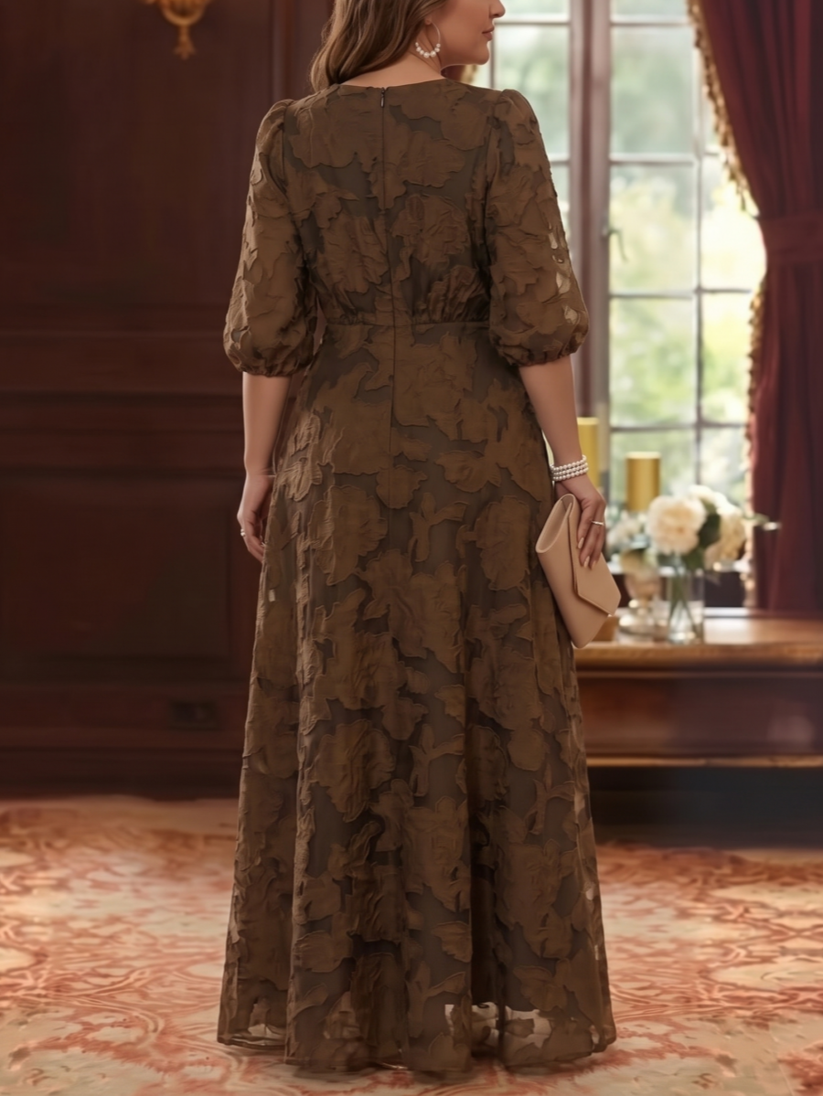 A-Line/Princess V-Neck Chiffon Floral Plus Size Mother of the Bride Dresses Floor-Length Half Sleeves