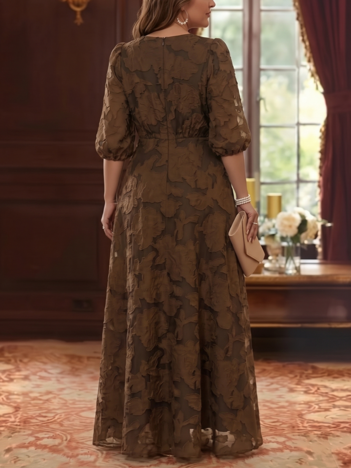 A-Line/Princess V-Neck Chiffon Floral Plus Size Mother of the Bride Dresses Floor-Length Half Sleeves