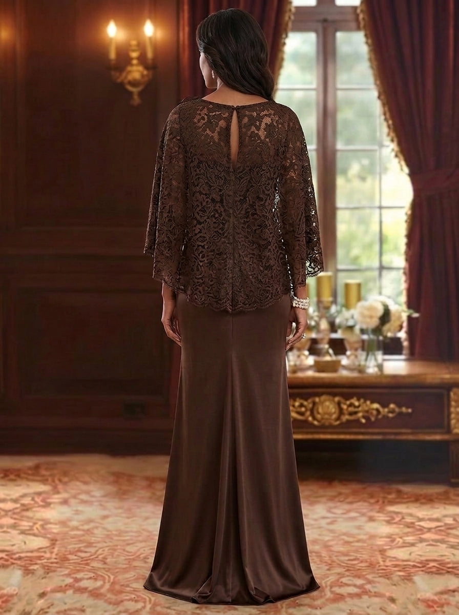 Trumpet/Mermaid Silk Satin Scoop Mother Of The Bride Dresses Lace Floral Floor Length 3/4 Sleeves