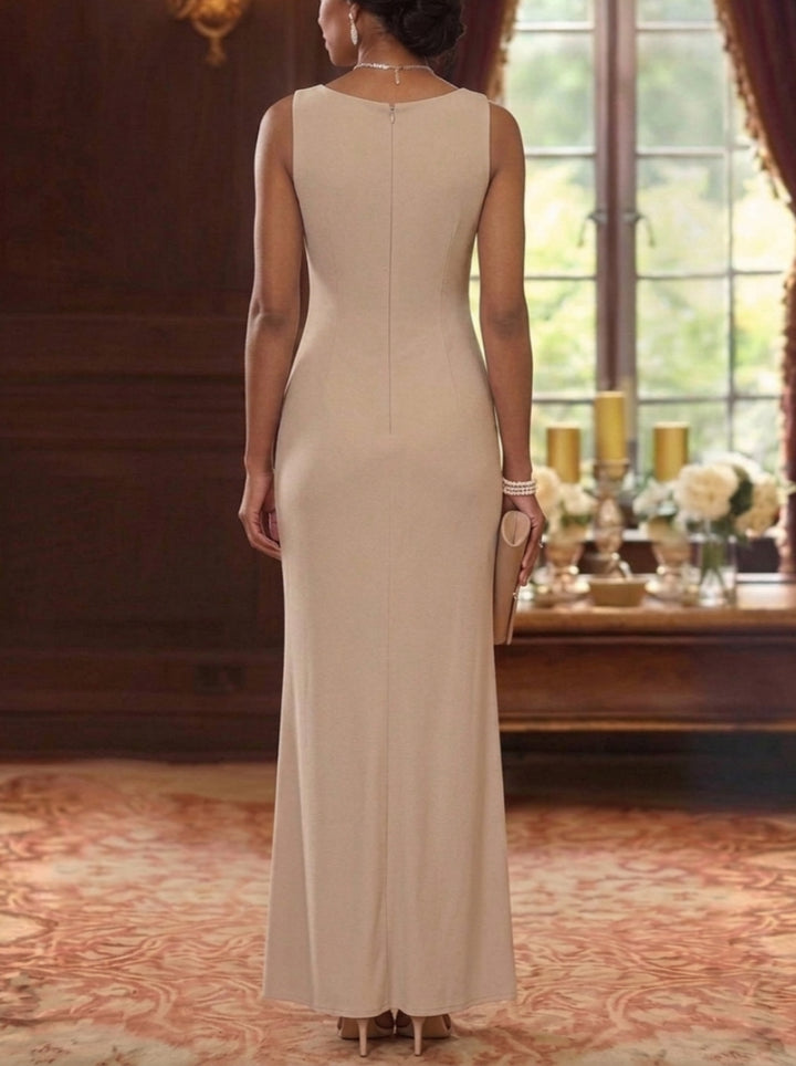 Sheath/Column Scoop Elastic Chiffon Mother of the Bride Dresses with Jacket Hot-Fix 3/4 Sleeves Floor-Length