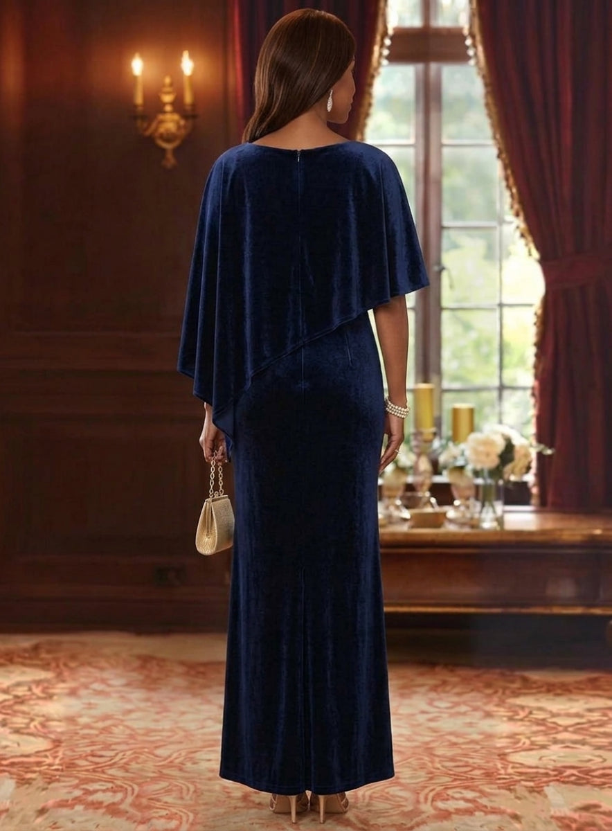 Sheath/Column Scoop Velvet Mother of the Bride Dresses Lace Sequins Cape Sleeves Ankle-Length