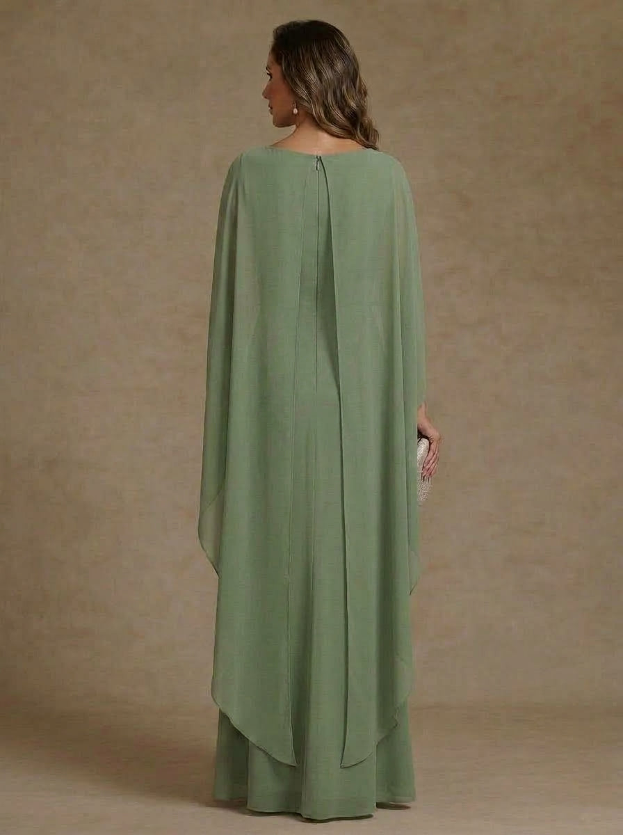 A-Line/Princess Scoop Chiffon Mother of the Bride Dresses Floral Sequins Floor-Length Cape Sleeves