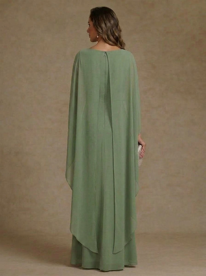 A-Line/Princess Scoop Chiffon Mother of the Bride Dresses Floral Sequins Floor-Length Cape Sleeves