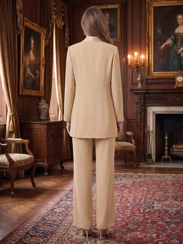 3 Pieces Scoop Chiffon Mother of the Bride Pantsuits Sequins 3/4 Sleeves Ankle-Length