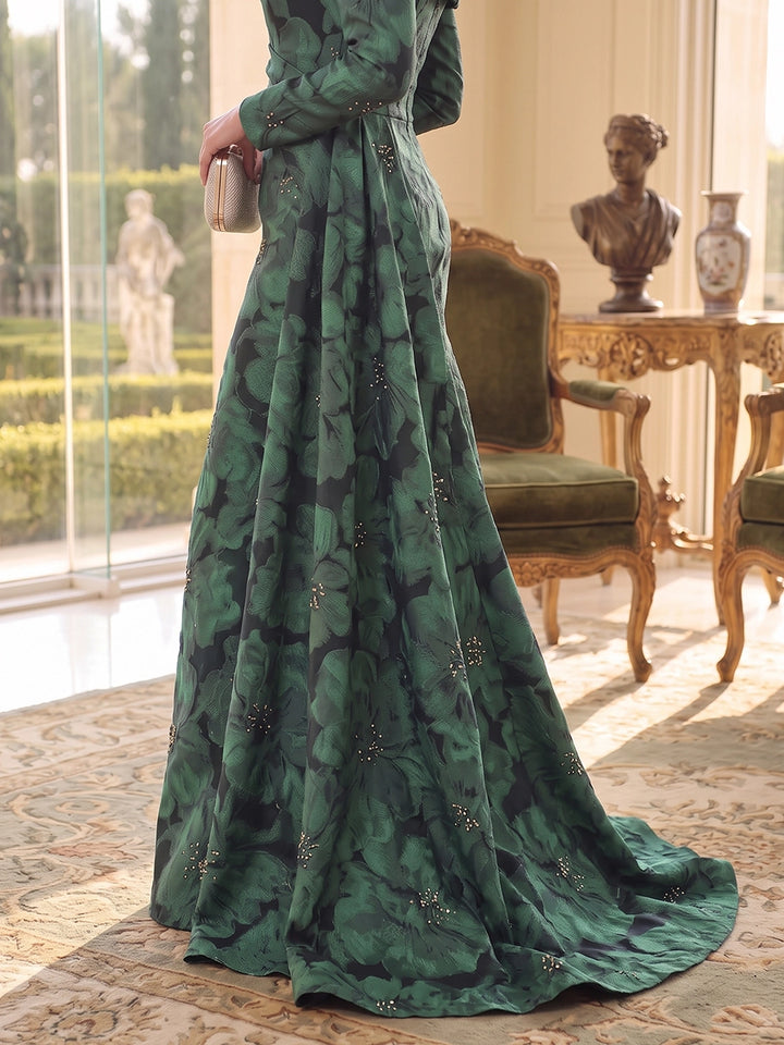 Trumpet/Mermaid Off-the-Shoulder Jacquard Mother of the Bride Dresses Sequins Long Sleeves Floor-Length