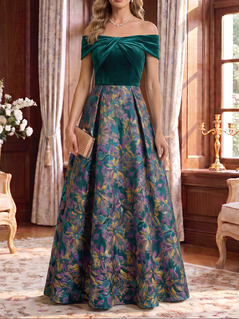 A-Line/Princess Off-the-Shoulder Velvet Mother of the Bride Dresses Sleeveless Floor-Length
