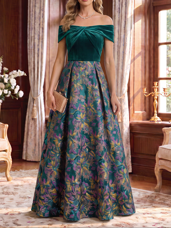 A-Line/Princess Off-the-Shoulder Velvet Mother of the Bride Dresses Sleeveless Floor-Length