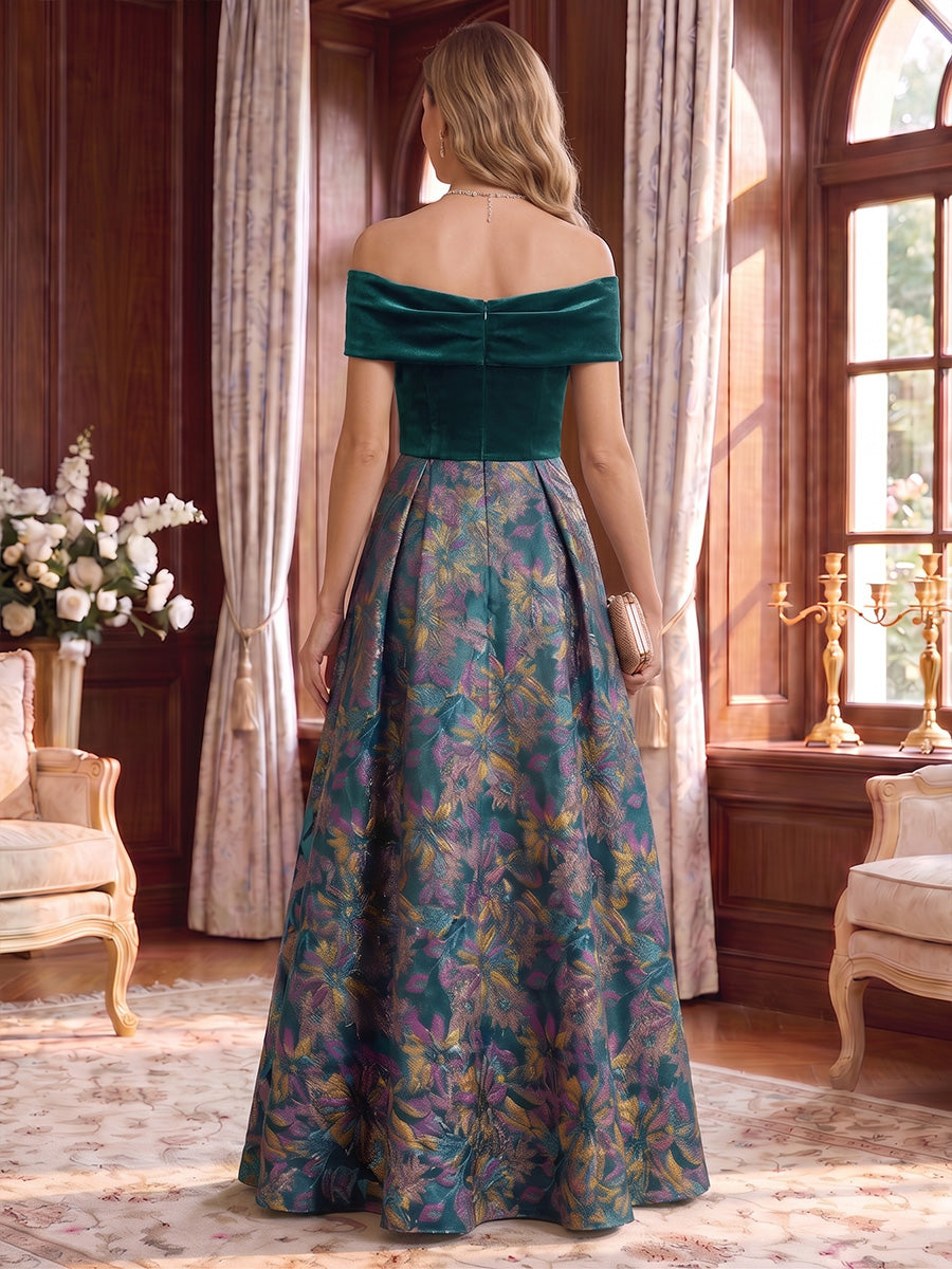 A-Line/Princess Off-the-Shoulder Velvet Mother of the Bride Dresses Sleeveless Floor-Length