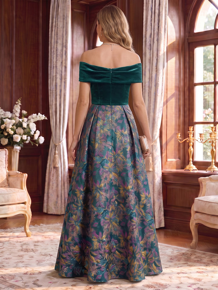 A-Line/Princess Off-the-Shoulder Velvet Mother of the Bride Dresses Sleeveless Floor-Length