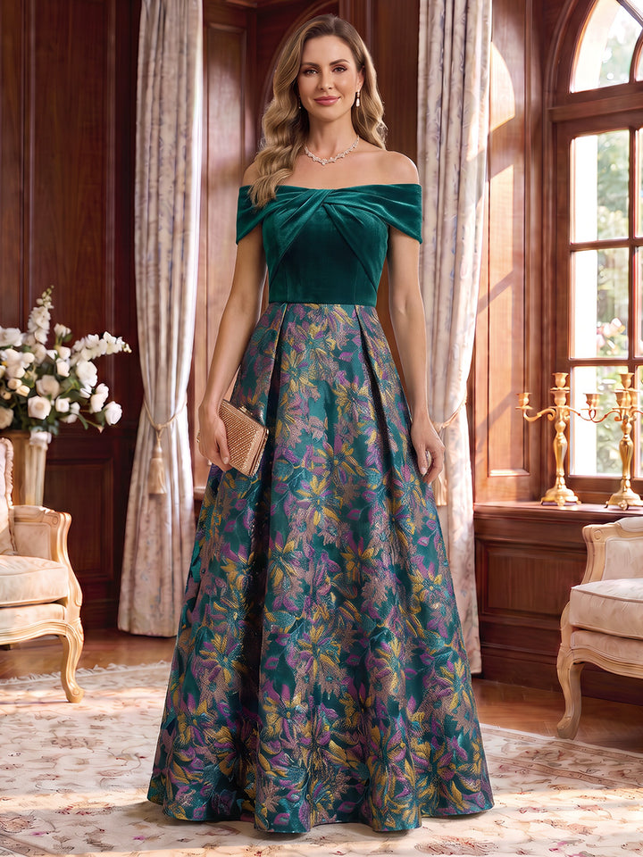 A-Line/Princess Off-the-Shoulder Velvet Mother of the Bride Dresses Sleeveless Floor-Length