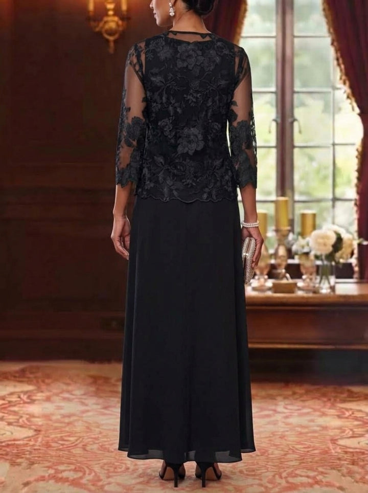 2 Pieces A-Line/Princess Square Collar Chiffon Mother of the Bride Dresses with Jacket 3/4 Sleeves Ankle-Length Floral