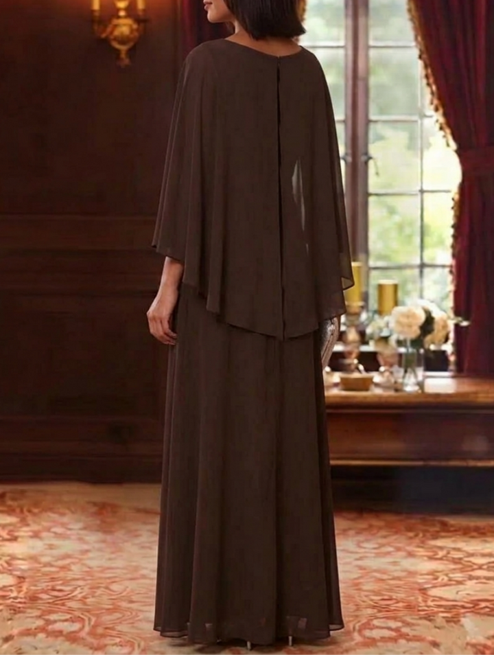 A-Line/Princess Square Collar Chiffon Mother of the Bride Dresses Cape Sleeves Floor-Length Sequins