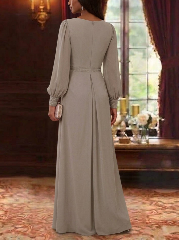 A-Line/Princess Scoop Chiffon Mother of the Bride Dresses Long Sleeves Floor-Length With 3D Flowers