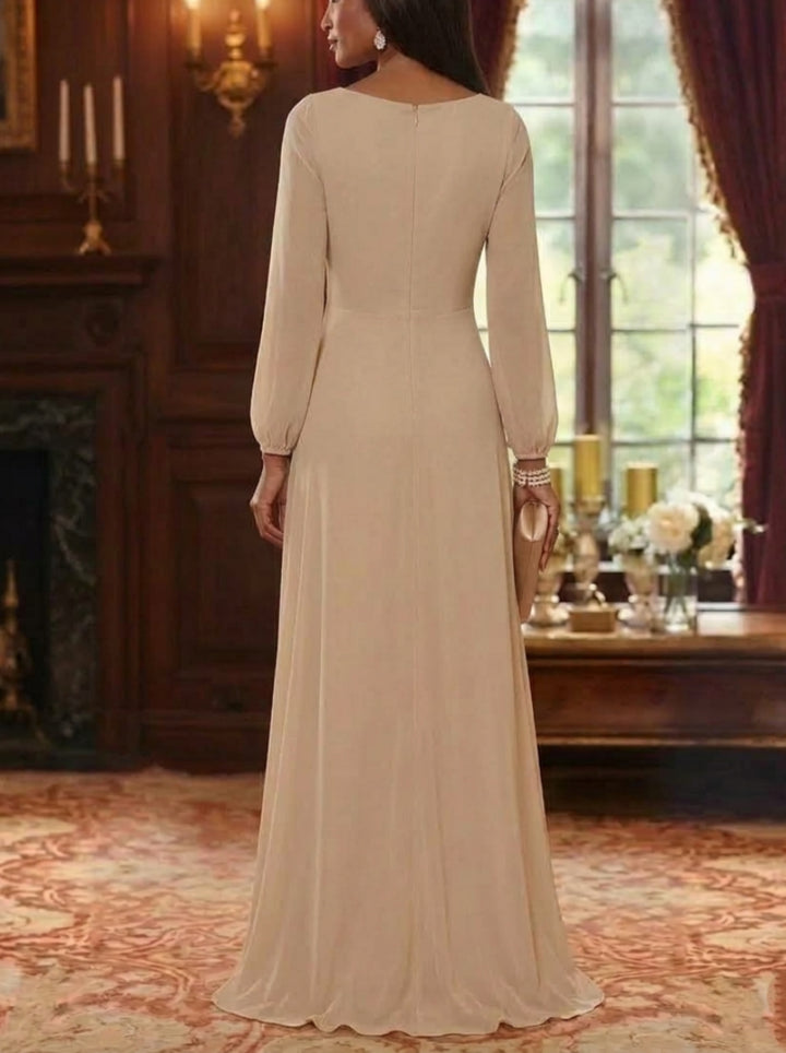 A-Line/Princess Scoop Chiffon Mother of the Bride Dresses Long Sleeves Floor-Length Sequins