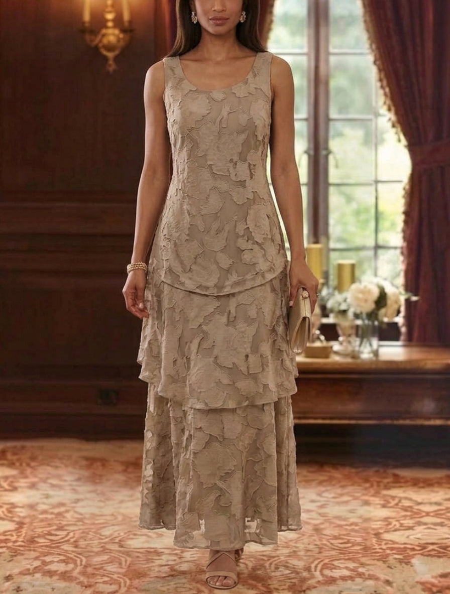 2 Pieces A-Line/Princess Scoop Chiffon Floral Mother of the Bride Dresses with Jacket 3/4 Sleeves Ruffles Ankle-Length