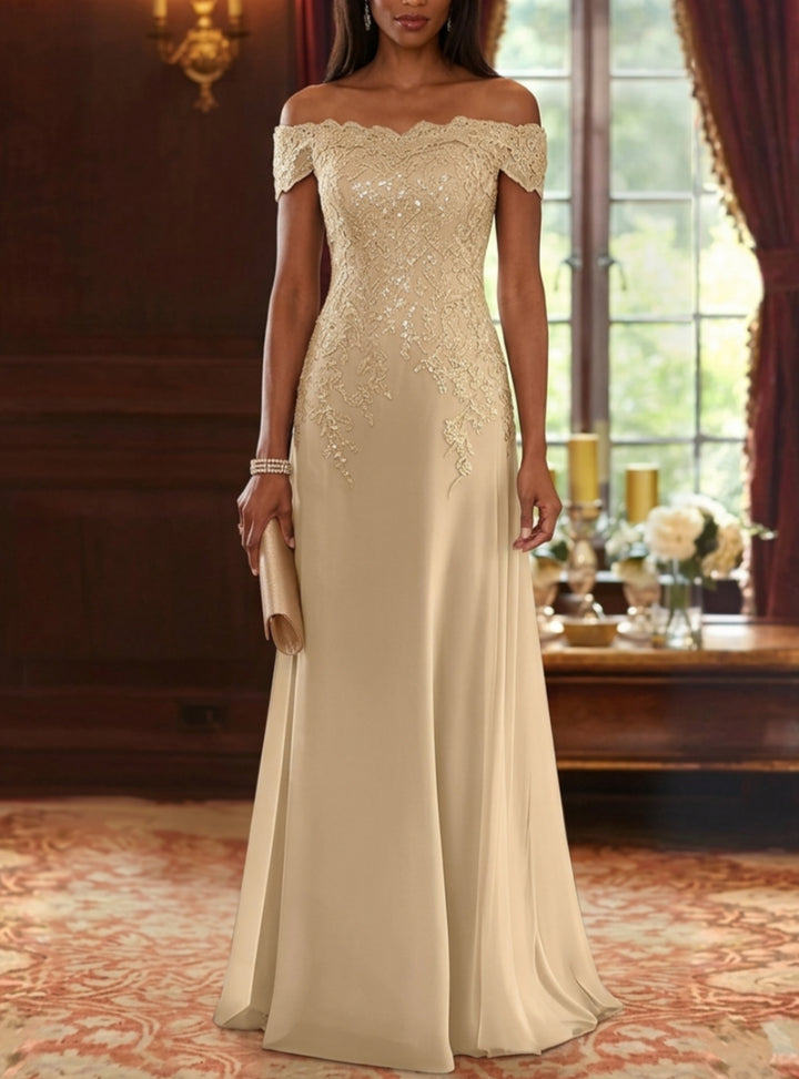 A-Line/Princess Off-the-Shoulder Chiffon Mother of the Bride Dresses Sleeveless Floor-Length Lace Floral