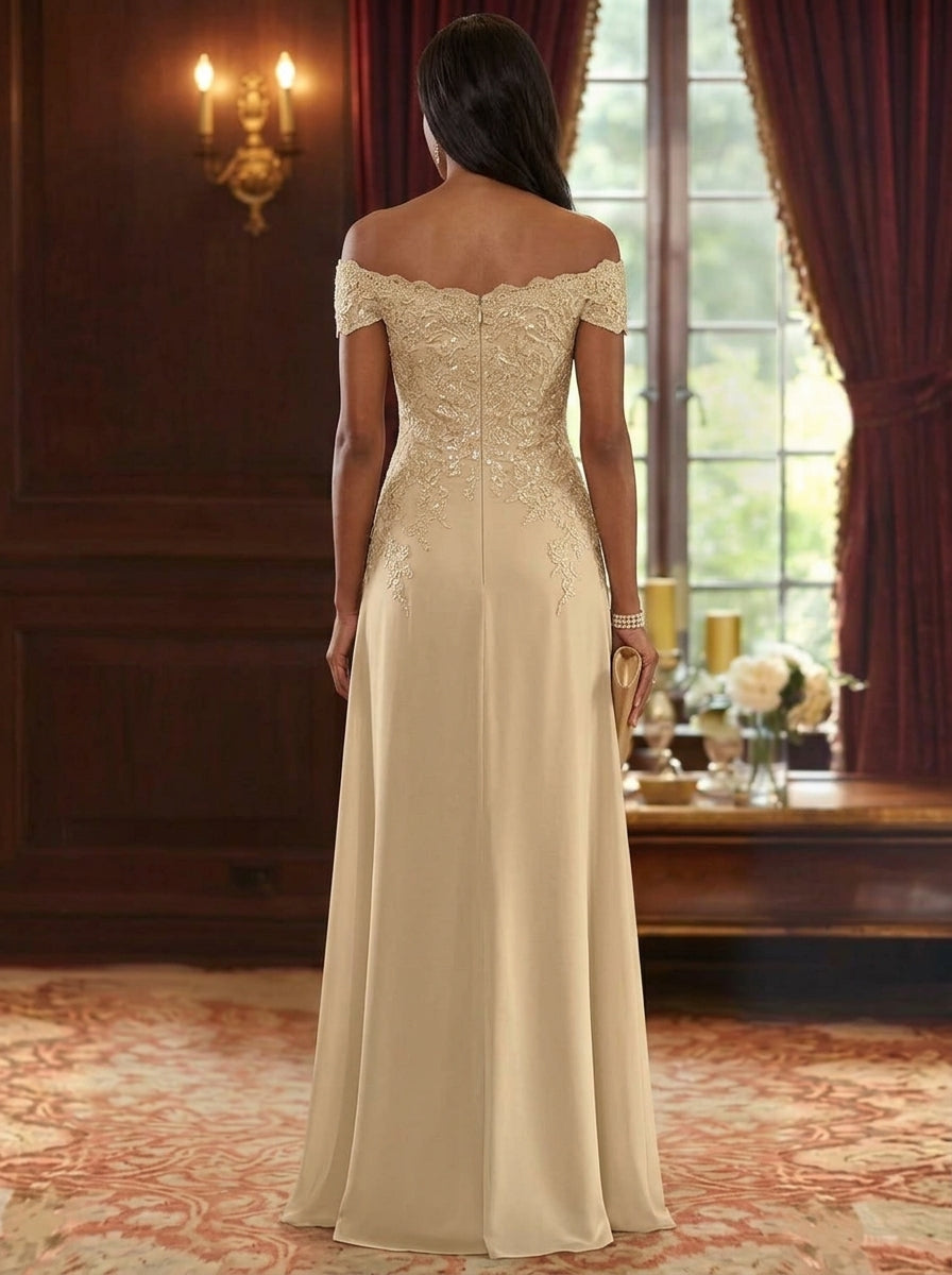 A-Line/Princess Off-the-Shoulder Chiffon Mother of the Bride Dresses Sleeveless Floor-Length Lace Floral