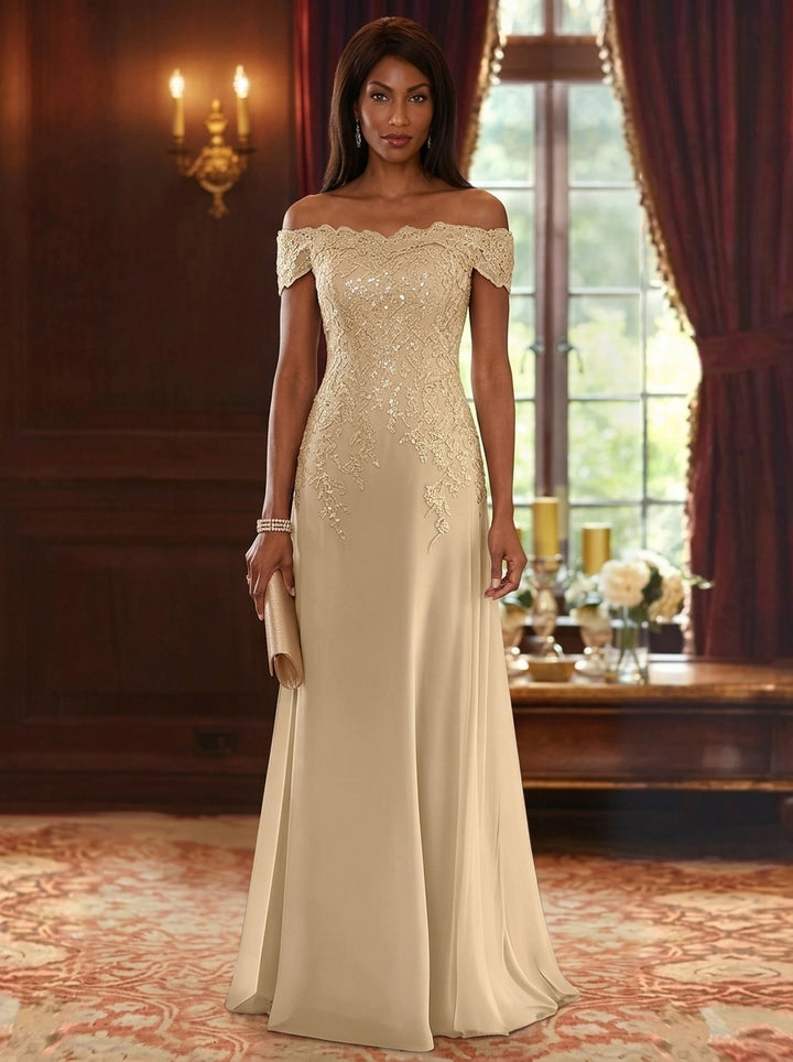 A-Line/Princess Off-the-Shoulder Chiffon Mother of the Bride Dresses Sleeveless Floor-Length Lace Floral