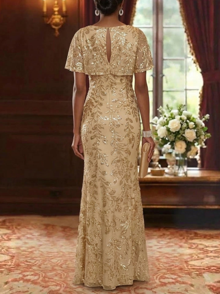 Sheath/Column Cowl Neck Sequins Mother of the Bride Dresses Cape Sleeves Floor-Length