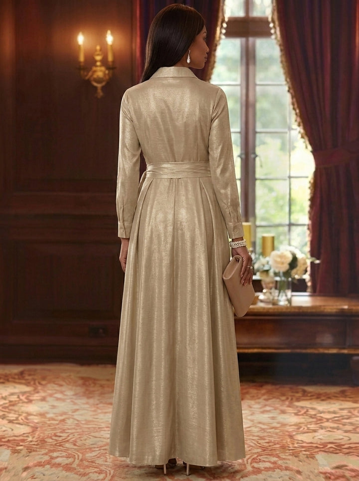 A-Line/Princess V-Neck Taffeta Mother of the Bride Dresses Sequins Long Sleeves Floor-Length