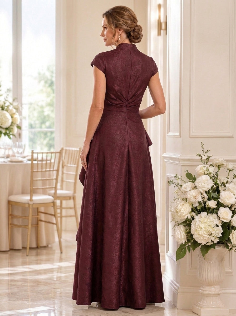 A-Line/Princess V-Neck Satin Mother of the Bride Dresses Floor-Length Ruffles Cap Sleeves