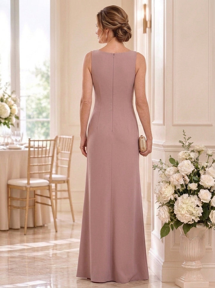 2 Pieces Sheath/Column Scoop Stretch Satin Mother of the Bride Dresses with Jacket Ruffles Long Sleeves Floor-Length