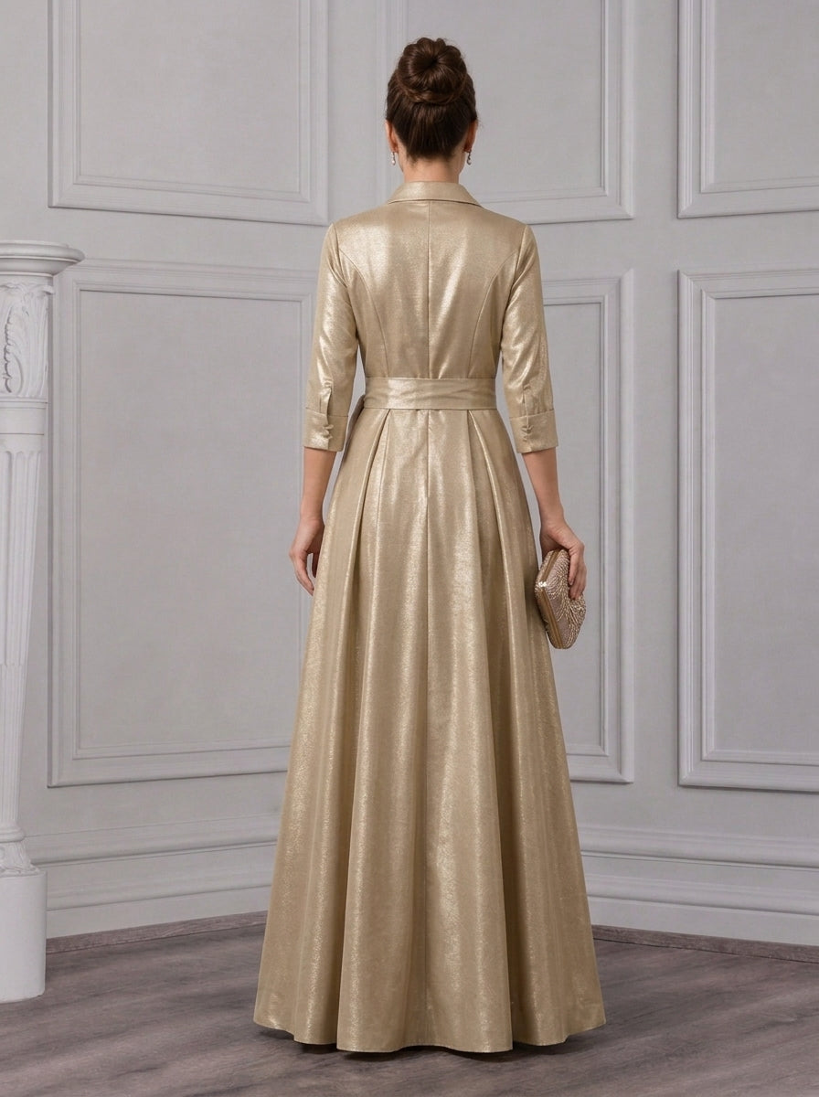 A-Line/Princess Shirt Collar Taffeta Mother of the Bride Dresses Floor-Length Bowknot 3/4 Sleeves