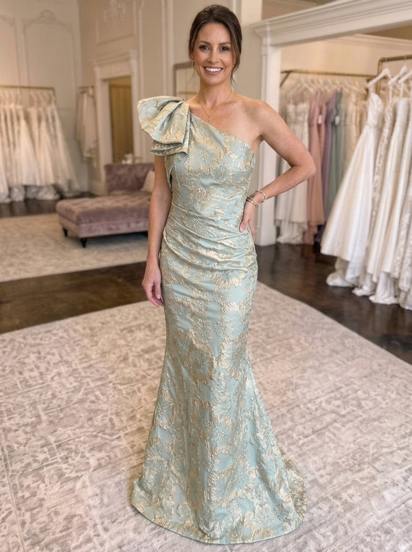 Trumpet/Mermaid One-Shoulder Jacquard Mother of the Bride Dresses Floral Floor-Length Ruffles Sleeveless