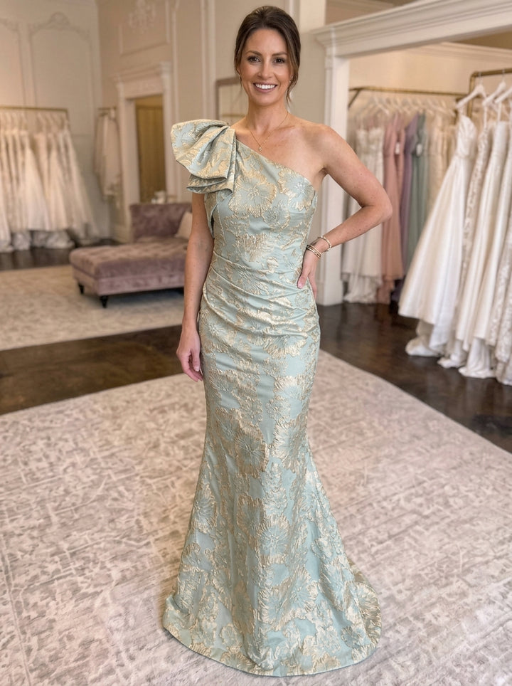 Trumpet/Mermaid One-Shoulder Jacquard Mother of the Bride Dresses Floral Floor-Length Ruffles Sleeveless