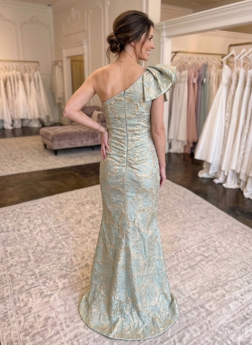 Trumpet/Mermaid One-Shoulder Jacquard Mother of the Bride Dresses Floral Floor-Length Ruffles Sleeveless