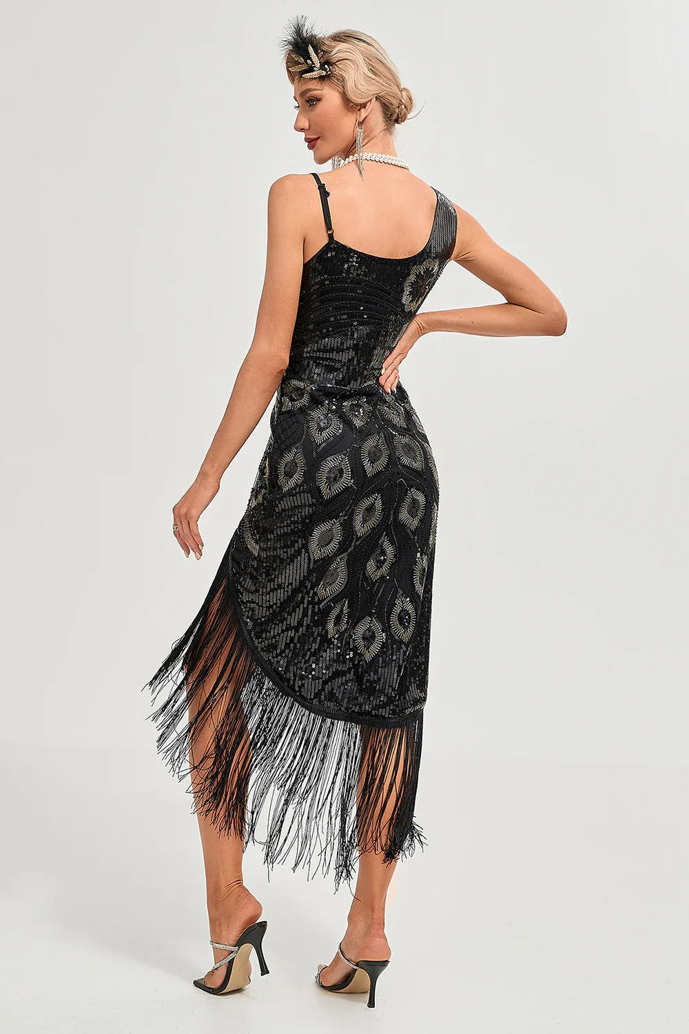 1920s Sheath/Column Scoop Fringe Vintage Costume Party Dresses with Sequins